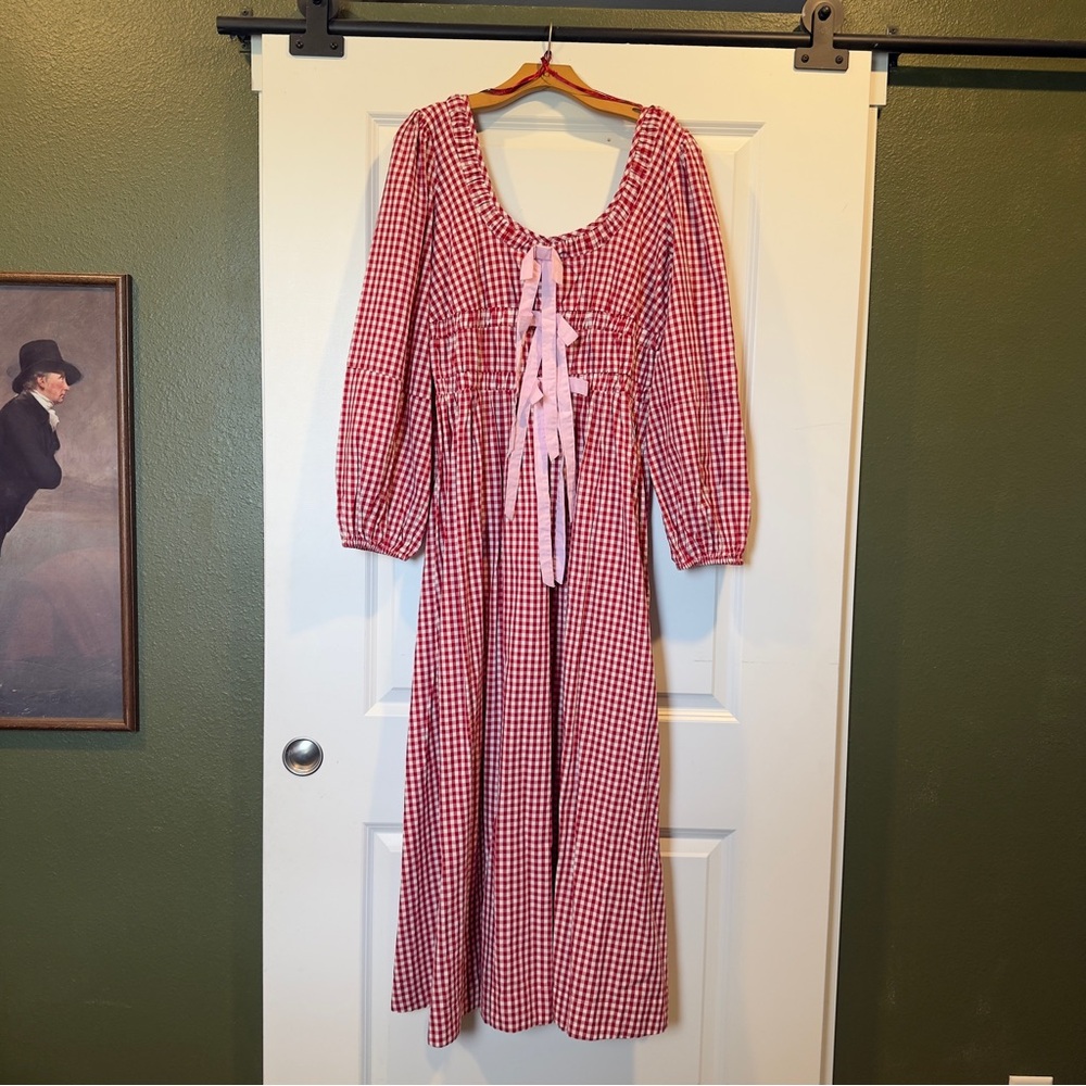 NWOT Damson Madder Dakota Red Gingham Long Sleeve Maxi Dress